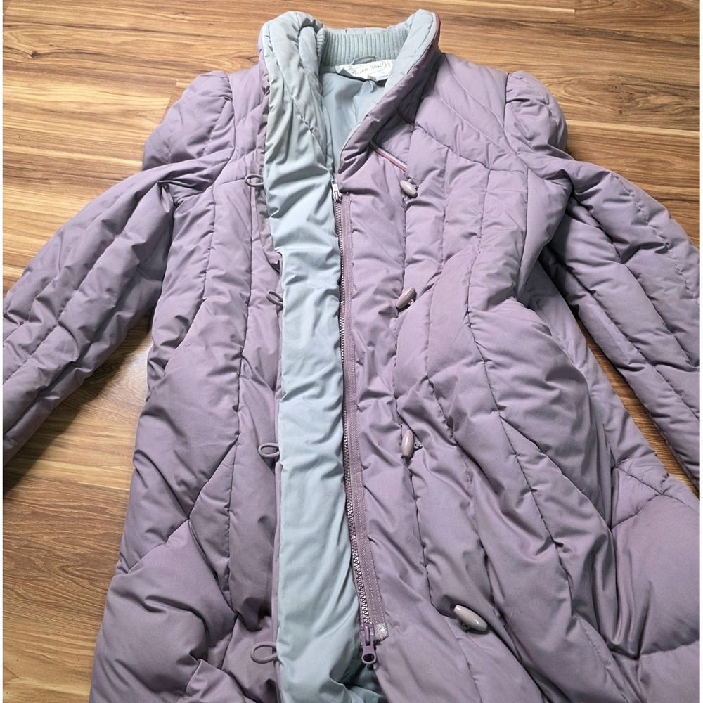 Vintage Freddi-Gail Down Puffer Coat Womens Large Purple Quilted Long 80s